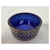 Sterling Silver & Cobalt Blue Glass Salt Cellar