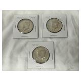 Three 1969-D Kennedy Half Dollar Coins -40% Silver