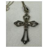 Sterling Silver & Marcasite Cross Pendant Necklace