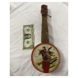 Vintage Tin Litho Western Toy Banjo
