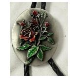 Black Cord and Rose Emblem Bolo Tie