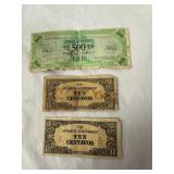 Italy 500 Bill and 2 Japanese 10 Centavos Bills