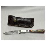 Long  Damascus Steel Pocket Knife W/ Sheath