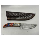Colorful Handle Damascus Steel Knife W/ Sheath