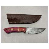 Wood Handle Damascus Steel Knife W/ Sheath