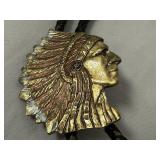 Black Cord and Indian Head Bolo Tie