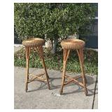 Pair of Wicker Bar Height Stools