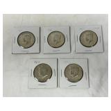 50l Five Kennedy Half Dollar Coins-40% Silver