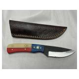 Texas Flag Handle Steel Knife W/ Sheath
