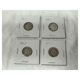 Four Roosevelt 90% Silver Dimes