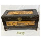 Large Asian Carved Wood Hinged Chest