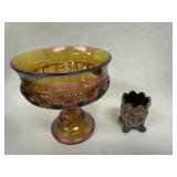 Vintage Carnival Glass Dish & Toothpick Holder