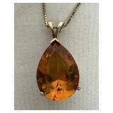 Beautiful Sterling Silver & Amber Pendant Necklace