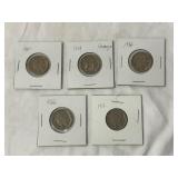 Five  Indian Head / Buffalo Nickels