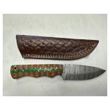 Colorful Handle Damascus Steel Knife W/ Sheath #2