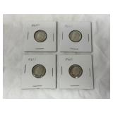 Four 1962-D Roosevelt 90% Silver Dimes
