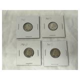 Four 1961-D Roosevelt 90% Silver Dimes