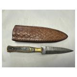 Skinny Handle Damascus Steel Knife W/ Sheath