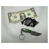 Small Keychain Damascus Steel Knife W/ Sheath