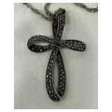 Sterling Silver & Marcasite Cross Pendant Necklace