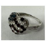 Sterlng Silver Red, White & Blue Heart Ring-Size 6