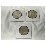 Three 1967 Kennedy Half Dollar Coins -40% Silver