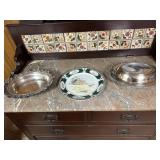 2 Silver Serving Dishes And Decorative Plate