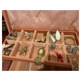Jewelry Box W Mixed Lot Of Broaches, Earrings, Etc