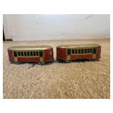 2 Vintage Small Tin Train Cars