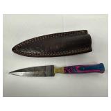 Damascus Steel Knife With Leather Sheath