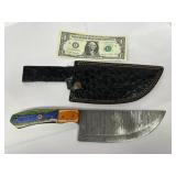 Damascus Steel Knife with Multicolored Handle and