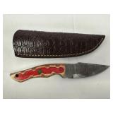 Damascus Steel Knife with Sheath and Wood Handle