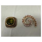 Two Costume Jewelry Brooches with Gemstone