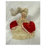 Vintage Figurine with Red Velvet and Lace Gown