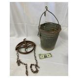 Metal Well Bucket with Pulley and Chain