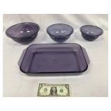 Purple Pyrex Glass Bowls and Baking Dish