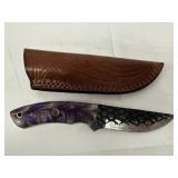 Purple Resin-Handle Knife with Leather Sheath