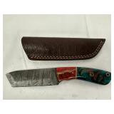 Damascus Steel Knife With Resin Handle and Sheath