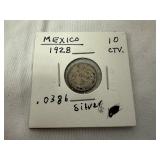 1928 Mexico Silver 10 Centavos Coin