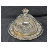 Pressed Glass Butter Dish with Dome Lid