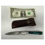 Damascus Steel Knife with Green Resin Handle and