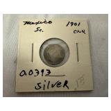 1901 Mexico Silver 5 Centavos Coin