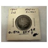 1901 Mexico Silver 20 Centavos Coin