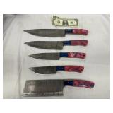 5 Damascus Steel Chef Knives with Resin Handles