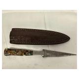 Damascus Steel Dagger with Resin Inlay Handle and
