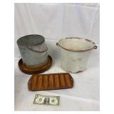Metal Buckets and Cast Iron Cornbread Mold