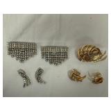 Gold-Tone Brooch, Clip Earrings, and Rhinestone