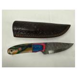 Damascus Steel Knife with Multicolor Handle and