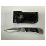 Damascus Folding Knife With Carved Handle and