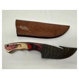 Custom Damascus Steel Skinner Knife with Sheath